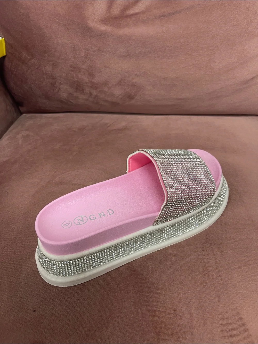 Pink Rhinestone Slide Sandals - Picture 3 of 7
